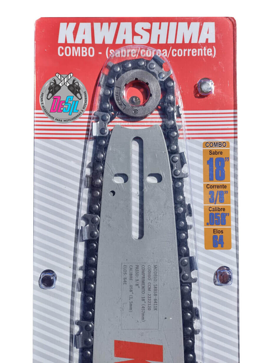 Combo / Kit Sabre com 02 Corentes e Coroa para Motosserras Tekna / Toyama de 64 ELos - 18"