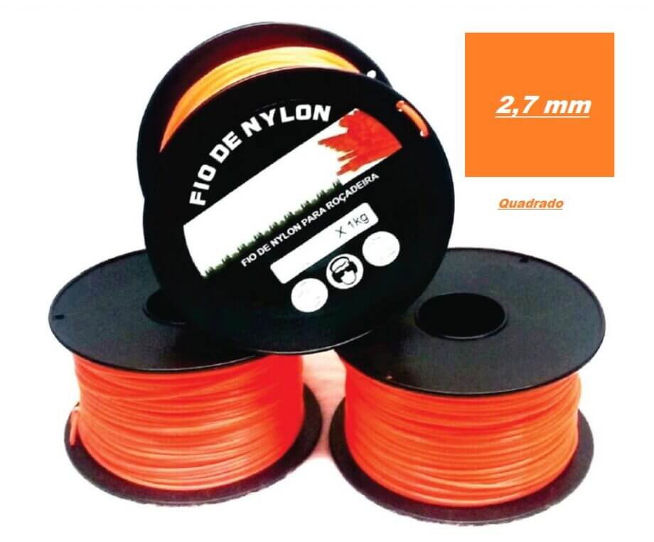 Fio de Nylon Para Roçadeira 2,7 mm Quadrado - Rolo de 1 Kg